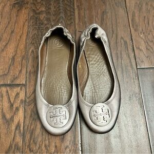 Tory Burch Silver Logo Flats